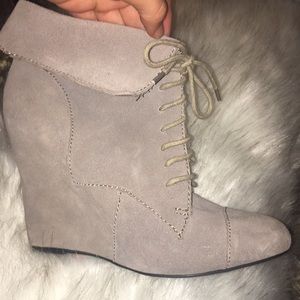 Gray suede lace up booties